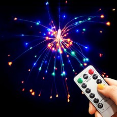 건전지 민들레 홀씨 감성 캠핑 불꽃놀이 트리 전구 축제 조명 LED 와이어 불꽃 + 리모컨, 4색칼라, 30줄(90구)