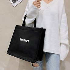 귀여운 여성 스타일 캔버스 소재 각진 에코백 숄더백