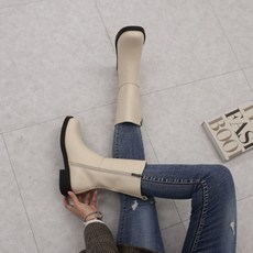 3cm 반부츠 둥근코 하프부츠 베이지 미들 앵클부츠
