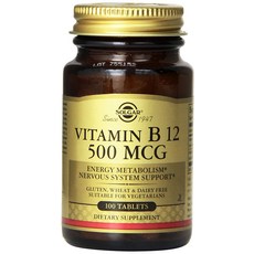 솔가 비타민 B12 500mcg 타블렛 글루텐 프리 무설탕, 100개입, 1개