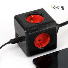 아이정 디자인 멀티탭 파워큐브 올컬러 USB 4구 1.5M 블랙 멀티콘센트 전선형, 1개