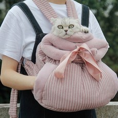 펫포에버 강아지 겨울용 앞가방 고양이 산책가방 강아지 워머 이동가방, 스트라이프 핑크 L