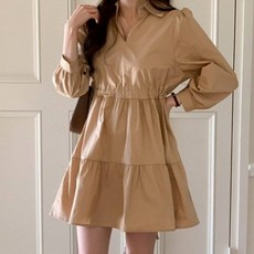 퍼니걸스 6131 카라 허리 스트링 플레어 미니 원피스 여성의류