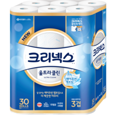 크리넥스 3겹 울트라 클린 롤화장지 펄프 27m, 1팩, 30롤