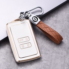 르노 QM6 SM6 XM3 차 키케이스+가죽키링 키홀더, QM6 SM6 XM3 차 키케이스+가죽키홀더, 화이트