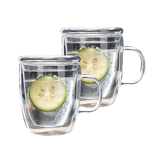 리빙나인 1+1세트 홈카페 이중유리머그컵 375ml(뚜껑포함), 2개, 단일