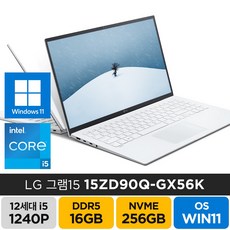 LG전자 2022년형 그램15 15ZD90Q-GX56K 인텔 i5 윈도우11 LG정품파우치 증정, WIN11 Home, 16GB, 256GB, 코어i5, 화이트