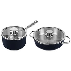 퀸센스 인덕션 알토 2인 냄비세트 2종, 편수냄비 18cm + 전골냄비 24cm, 블랙