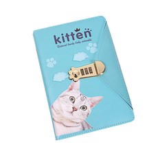 아리코 고양이 잠금 다이어리 A5, 블루, 1개