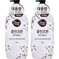 샤워메이트 클린코튼 바디워시 목화솜향, 1200g, 2개