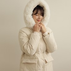 빼빼 여성용 하이넥 퍼 후드 스트링 패딩 점퍼
