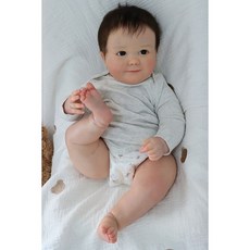 [리본돌] 아기인형 선물 60cm baby 유아 인형 june awake 부드러운 포옹 바디 인형 제네시스 페인트 보이는 정맥 리얼 여자아이, 갈색 눈
