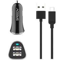스피디 3.1A 듀얼 차량용 충전기 SPE-2UC310 + 마이크로 5핀 충전 케이블, 블랙