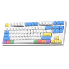 KEYXGSUL 유무선 2.4G PBT 이중사출 키캡 핫스왑 게이밍 기계식 키보드, 분필, 적축