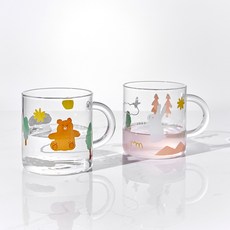 모던하우스 ON 리틀버디 넉넉한 내열 유리머그 2P세트 400ml, 투명, 2개