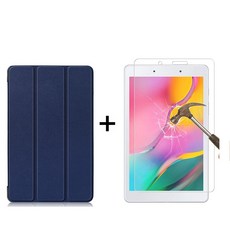 삼성전자 갤럭시탭A 8.0(2019)SM-T290 T295 거치식 케이스+강화유리+터치펜, 블랙케이스+강화유리