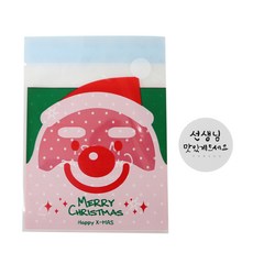 황씨네도시락 접착 그린산타 쿠키봉투 100p + 캘리 원형 스티커 선생님 감사합니다 화이트 100p, 1세트
