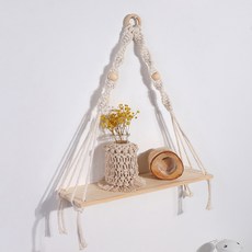 마크라메 벽선반 A4, 화이트 + 우드