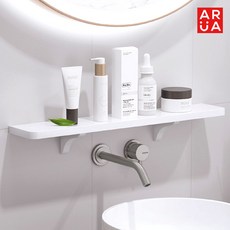 ARUA 아루아 무타공 화이트 욕실 선반 일자형 화장실 주방 부엌 거실 벽 벽걸이