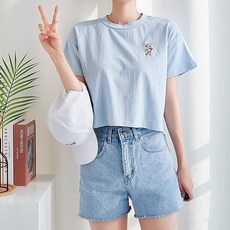 곰돌이 여자 세미 크롭티 반팔 크롭티셔츠 3color 베롭