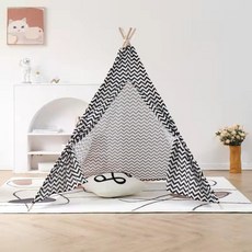 춘식이몰 원목 강아지 텐트 집 고양이 애견 캠핑 침대 하우스 인디언텐트, 체크무늬 사각 캔버스