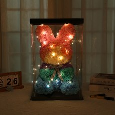 스멜모리 로즈 토끼 플라워 선물 토끼40CM+카드+LED+선물포장, 무지개