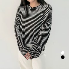 102102 여성용 빅사이즈 스트라이프 오버핏 티셔츠