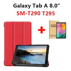 Galaxy 삼성 갤럭시 탭A 8.0 스마트케이스 + 강화유리필름 SM-T290 SM-T295, 레드(강화필름포함)