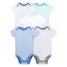 Lamaze 유기농 남아용 반소매 면 바디수트 스냅 클로저 반팔 면 바디수트 스냅 클로저 블루/그린/화이트.