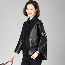 중년 여성 여자 가죽 자켓 양가죽 노란색 짧은 크롭 캐주얼 패션 키작은여자 이월상품