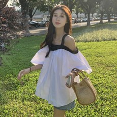 한국 오프숄더 루즈핏 셔츠 반팔