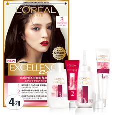 로레알파리 엑셀랑스 크림 염색제, 3호 소프트블랙, 4개