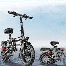 MDing 2인용 접이식 전기자전거 14인치 48V 50KM 리튬배터리 전기 바이크, 블랙