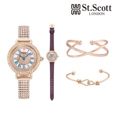 [ST.SCOTT] 세인트스코트 다이아몬드 워치 + 추가가죽밴드 1종 + 크로스뱅글팔찌 + 로프뱅글팔찌