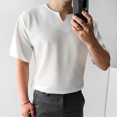 더클래식 남성용 엠보 브이포인트 반팔 티셔츠