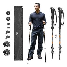 Cascade Mountain Tech 알루미늄 트레킹 폴 워킹 스틱 세트 [미국 직배송], Trekking Poles, Orange Black EVA