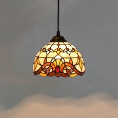 스테인드글라스 식탁 위 팬던트 레일 인테리어 스테인글라스조명 로즈 02오렌지 30CM, 생강노랑 09바로크 20CM
