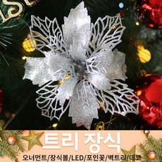 (주)파티해 크리스마스 트리 장식1 A-D - 오너먼트 소품 장식볼 포인꽃, D09_트리장식글리터포인꽃(대)-실버