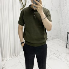 아도르클래식 버튼 카라 니트 반팔티