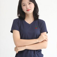 멋지군 코오롱 쿨론 기능성 브이넥 체리자수 반팔 쿨 티셔츠