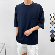 이브컴퍼니 남녀공용 링클프리 오버핏 스판 라운드 포켓 7부 반팔티셔츠 빅사이즈 L[95]-3XL[115] (4193-1)