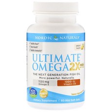 노르딕내츄럴스 얼티미트 오메가 2X 1120mg & 1000IU 비타민 D3 레몬 미니 소프트젤, 60개입, 1개
