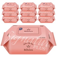 베베앙 시그니처 플러스 엠보싱 유아물티슈 캡형, 10팩, 100매