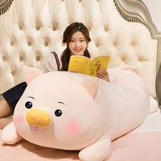 토끼 돼지 모형 바디필로우 토끼 인형 동물 모찌 긴 베개 동물 모찌 쿠션 대형 침대 수면, 엎드려 있는 자세는 천진난만한 돼지이다