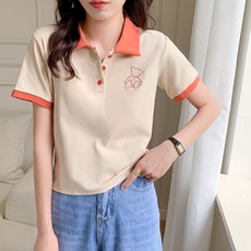 데이소이 여성용 베어 카라 반팔 티셔츠