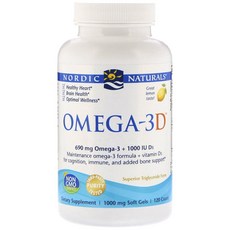 노르딕내츄럴스 오메가 3D 레몬 1000mg 소프트젤 글루텐 프리, 120개입, 1개