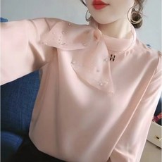 쩐쿠 라운블라우스 쉬폰 반폴라 리본 블라우스 S627