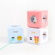 아이정 카카오프렌즈 파워큐브 USB 디자인 멀티탭 콘센트, 화이트 (리본라이언)
