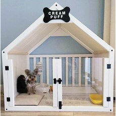 RUNCATS 원목 펫 강아지 하우스 루프형 DIY 강아지 하우스, A타입-심플한 타입-백아이보리-하얀지붕