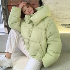 여성경량패딩 짧은 후드 파카 오버 사이즈 패딩 겨울 자켓 여성용 캐주얼 단색 두껍고 따뜻한 코튼 겉옷